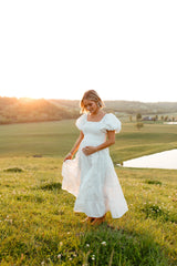 Clo Puff Sleeve Midi Dress - White