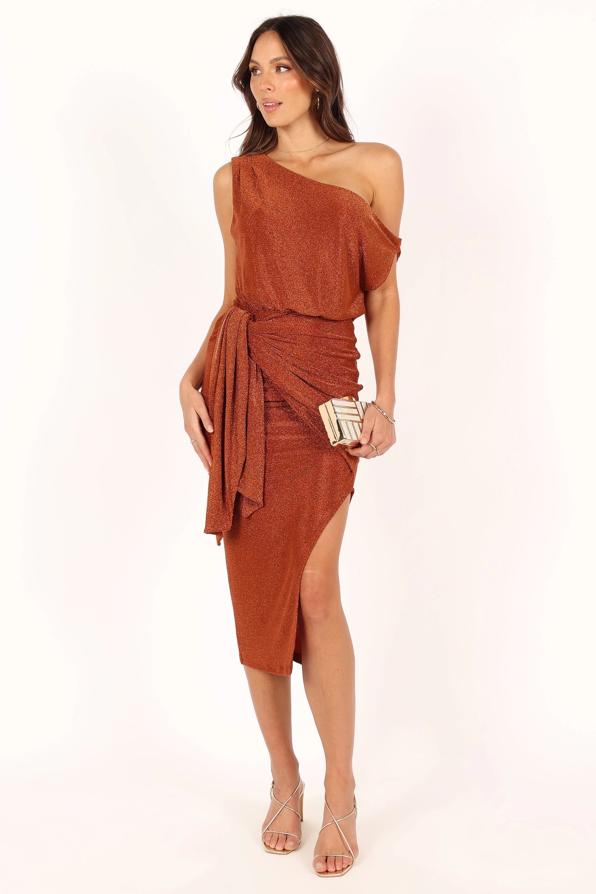 Santiago Off Shoulder Midi Dress - Bronze