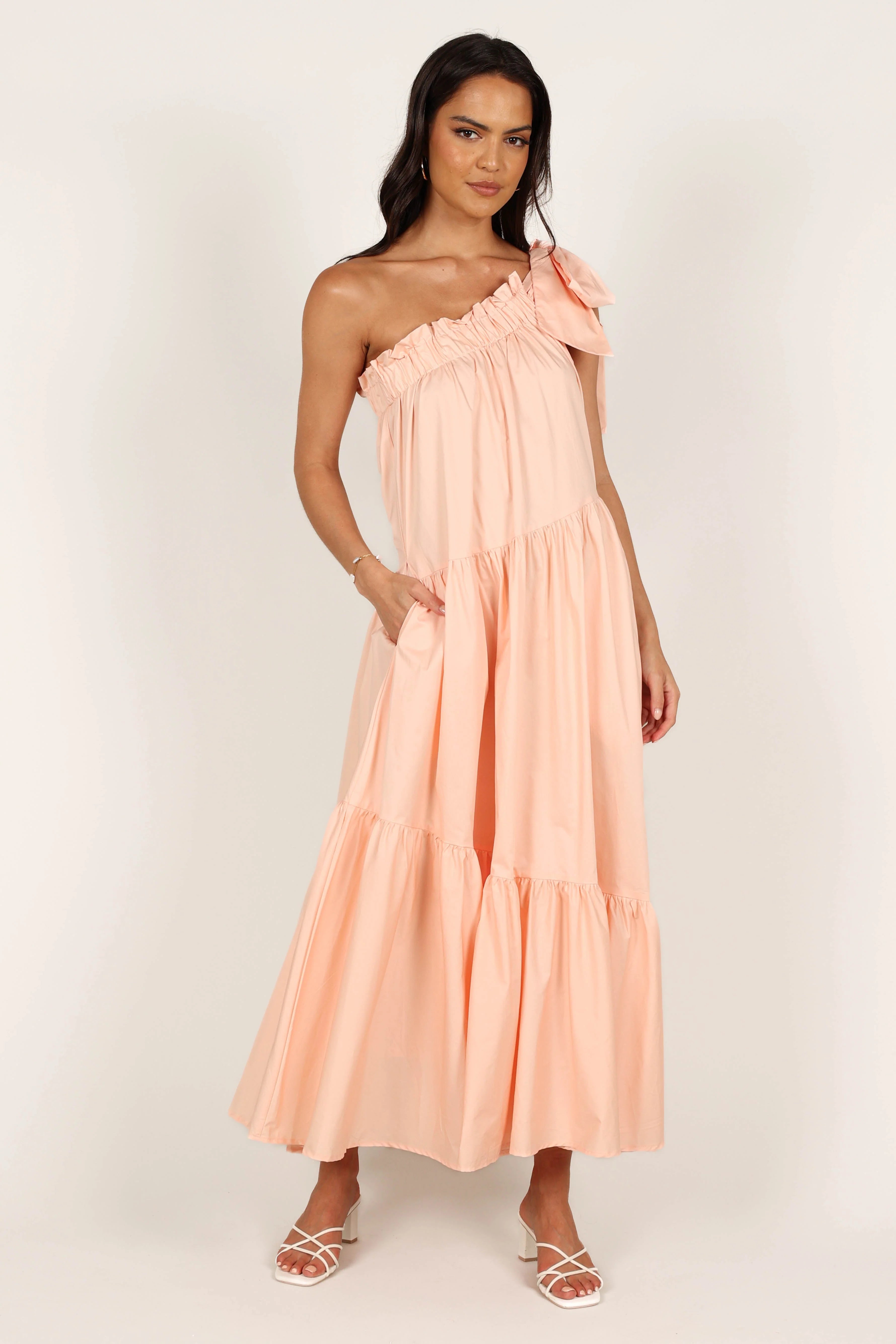 Ava One Shoulder Maxi Dress - Peach