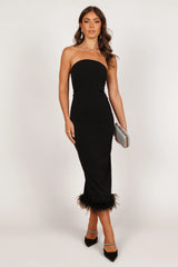 Clara Feather Trim Midi Dress - Black