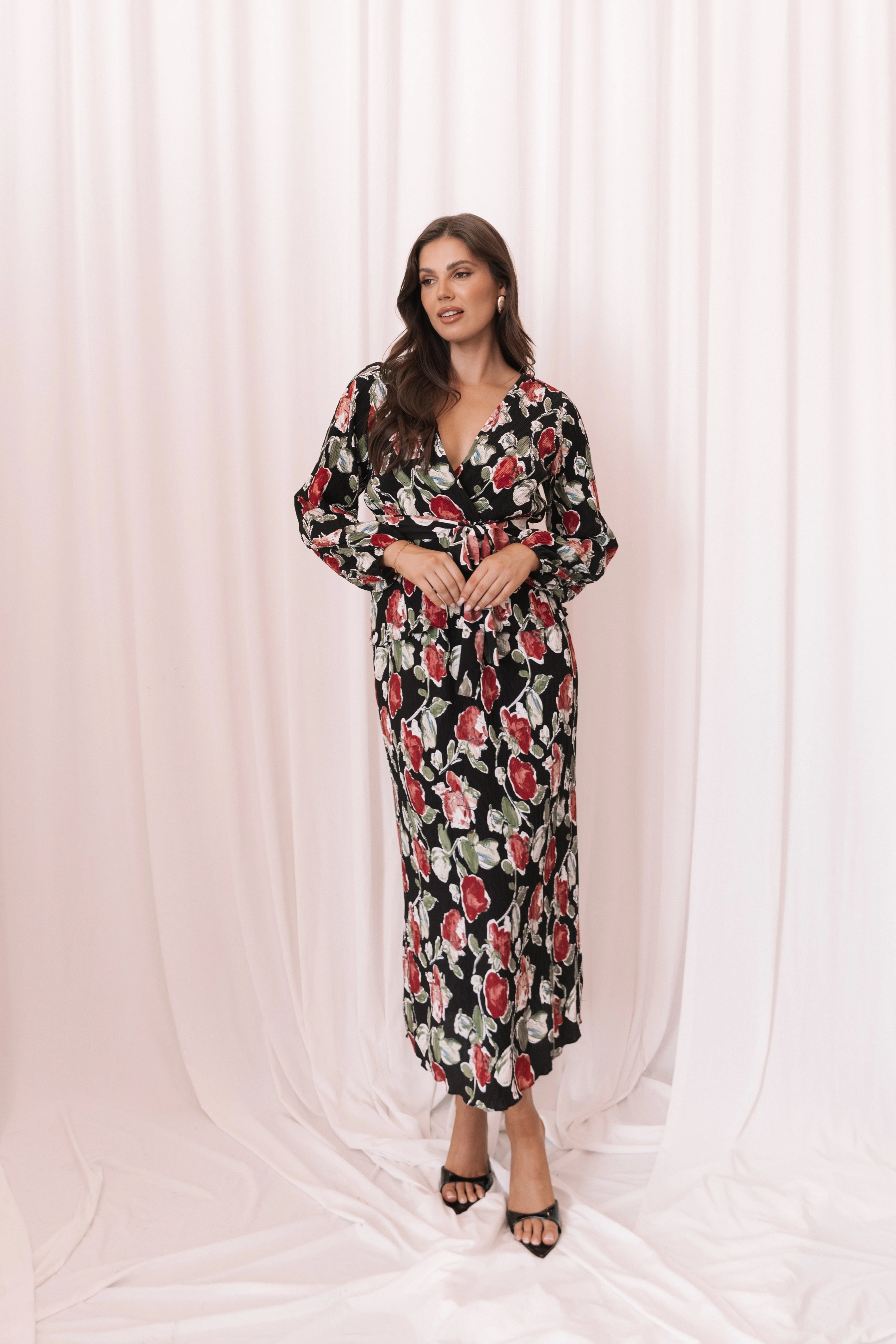 Minelli Pleat Midi Skirt - Black Rose