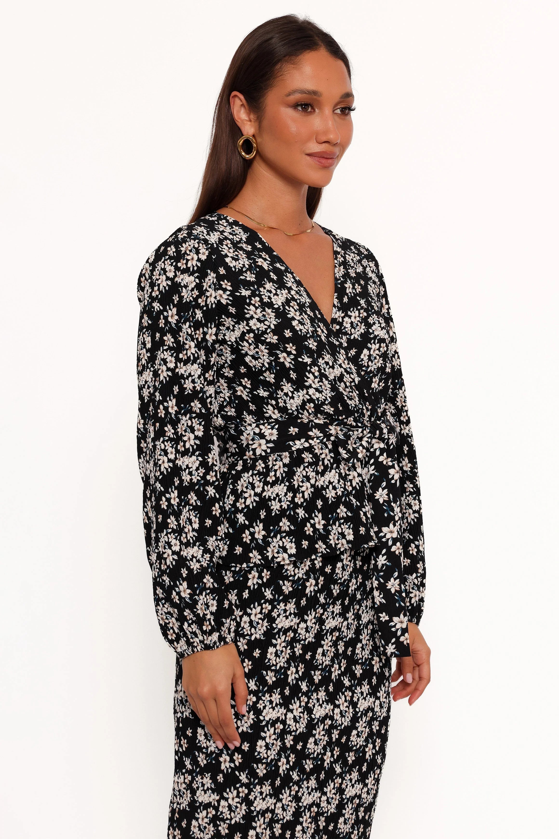 Minelli Pleat Top - Black/White Floral