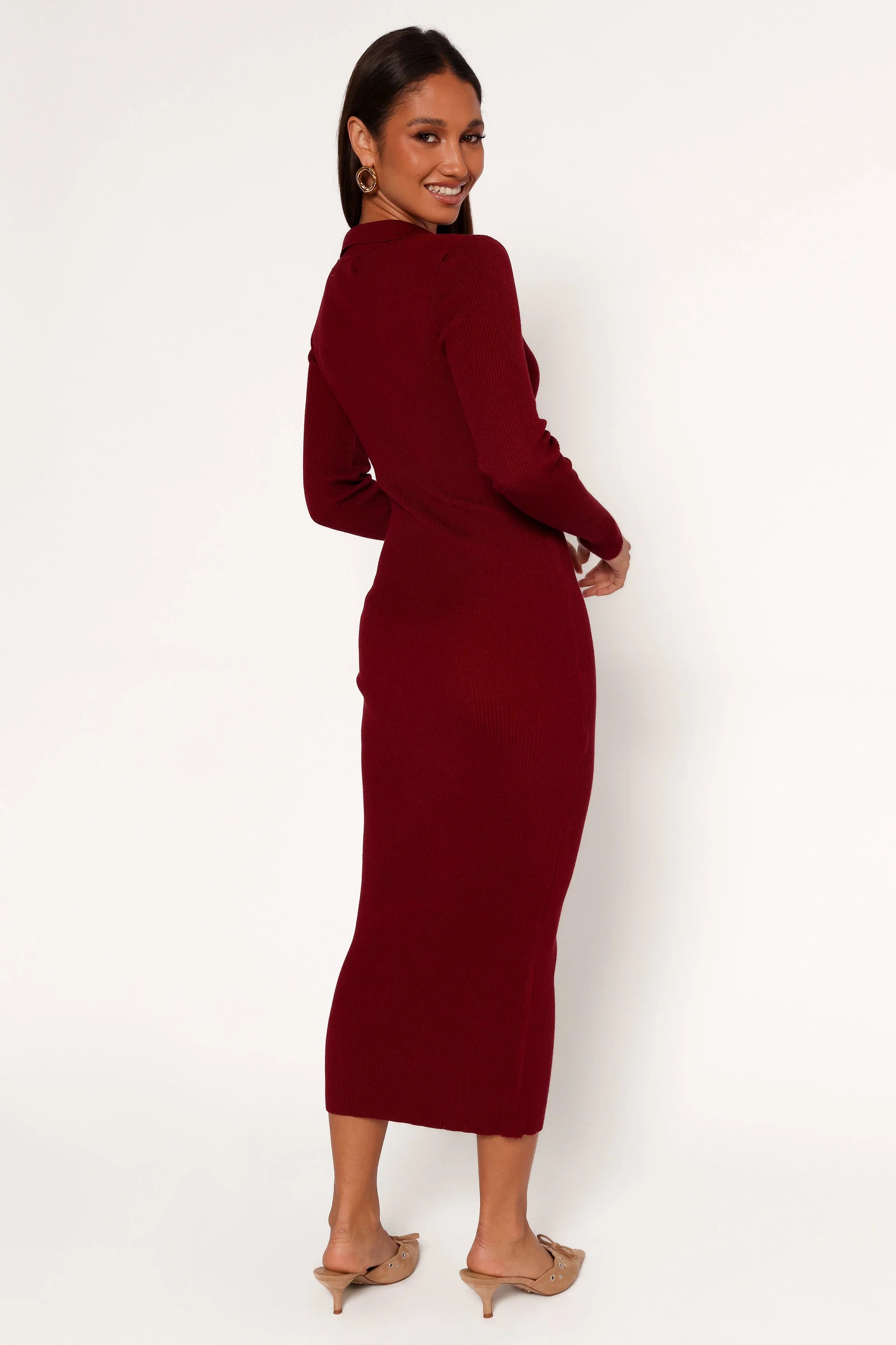 Collins Long Sleeve Midi Dress - Wine