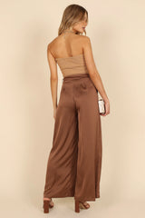 Wellington Wide Leg Satin Pant - Mocha