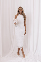 Adalyn Halterneck Midi Dress - White