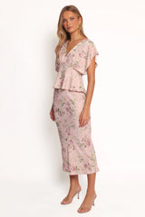 Kenna Satin Midi Skirt - Blush Rose