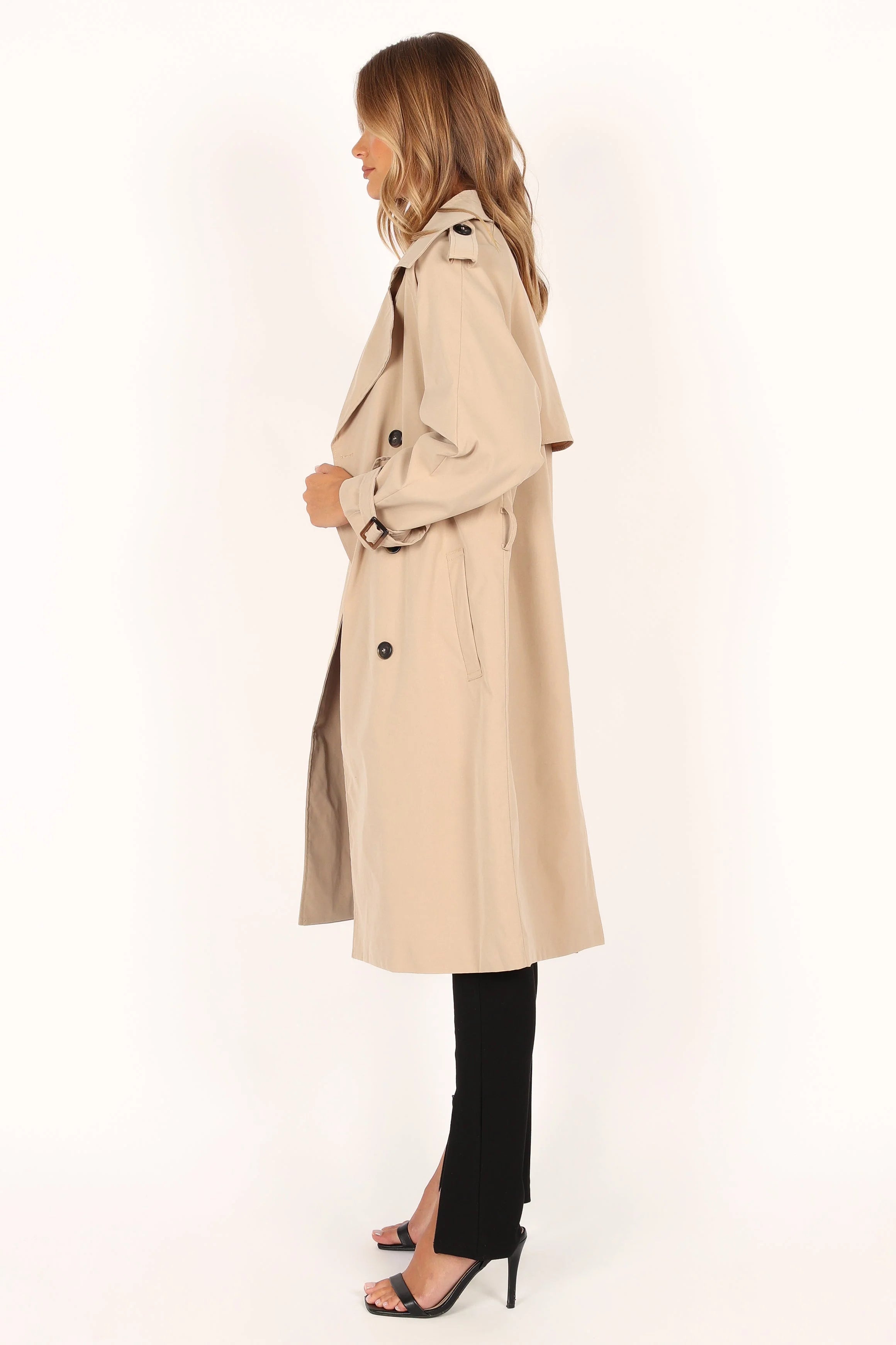 Trina Button Front Trench Coat - Beige