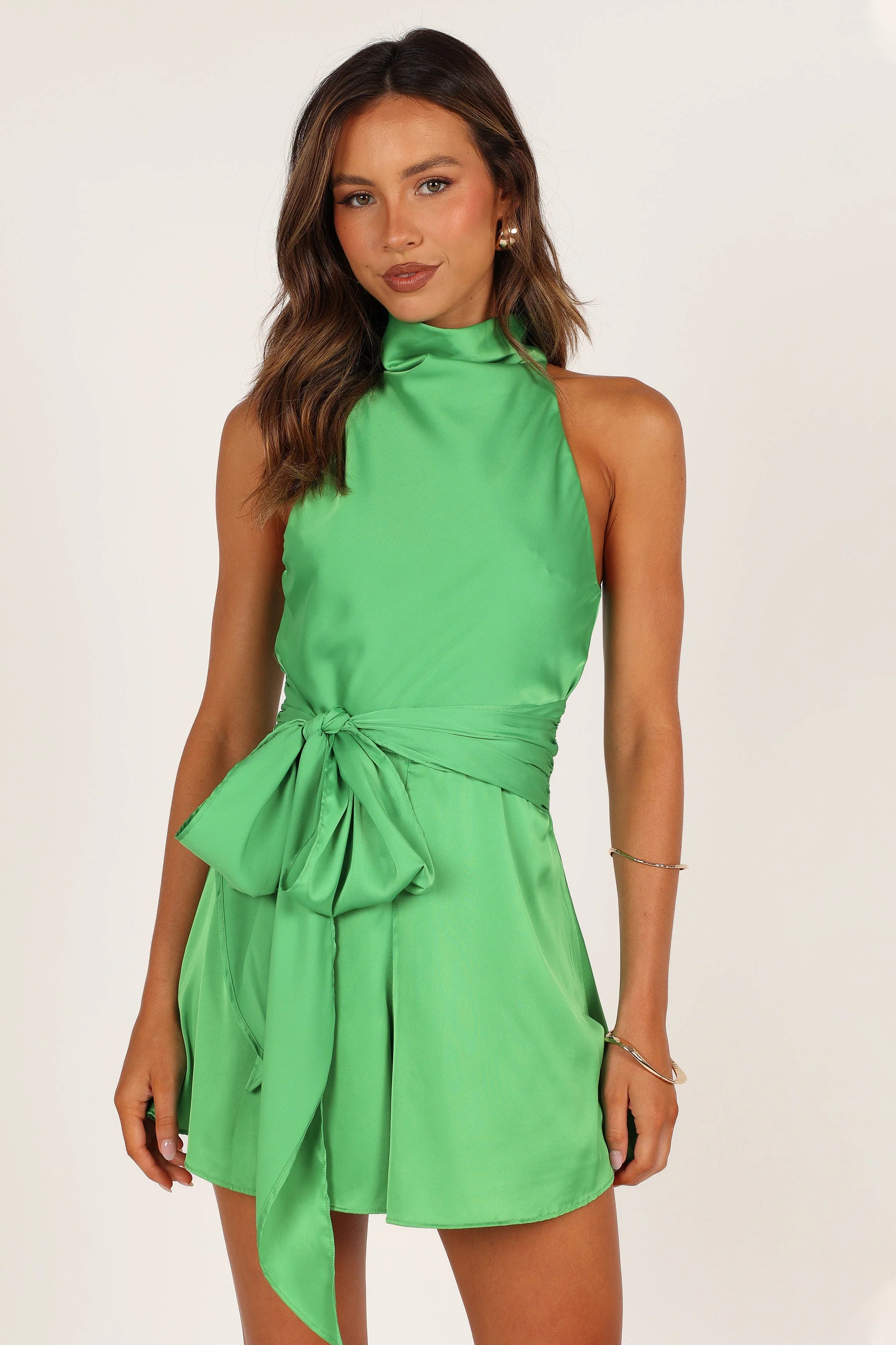 Odilia Tie Waist Romper - Green