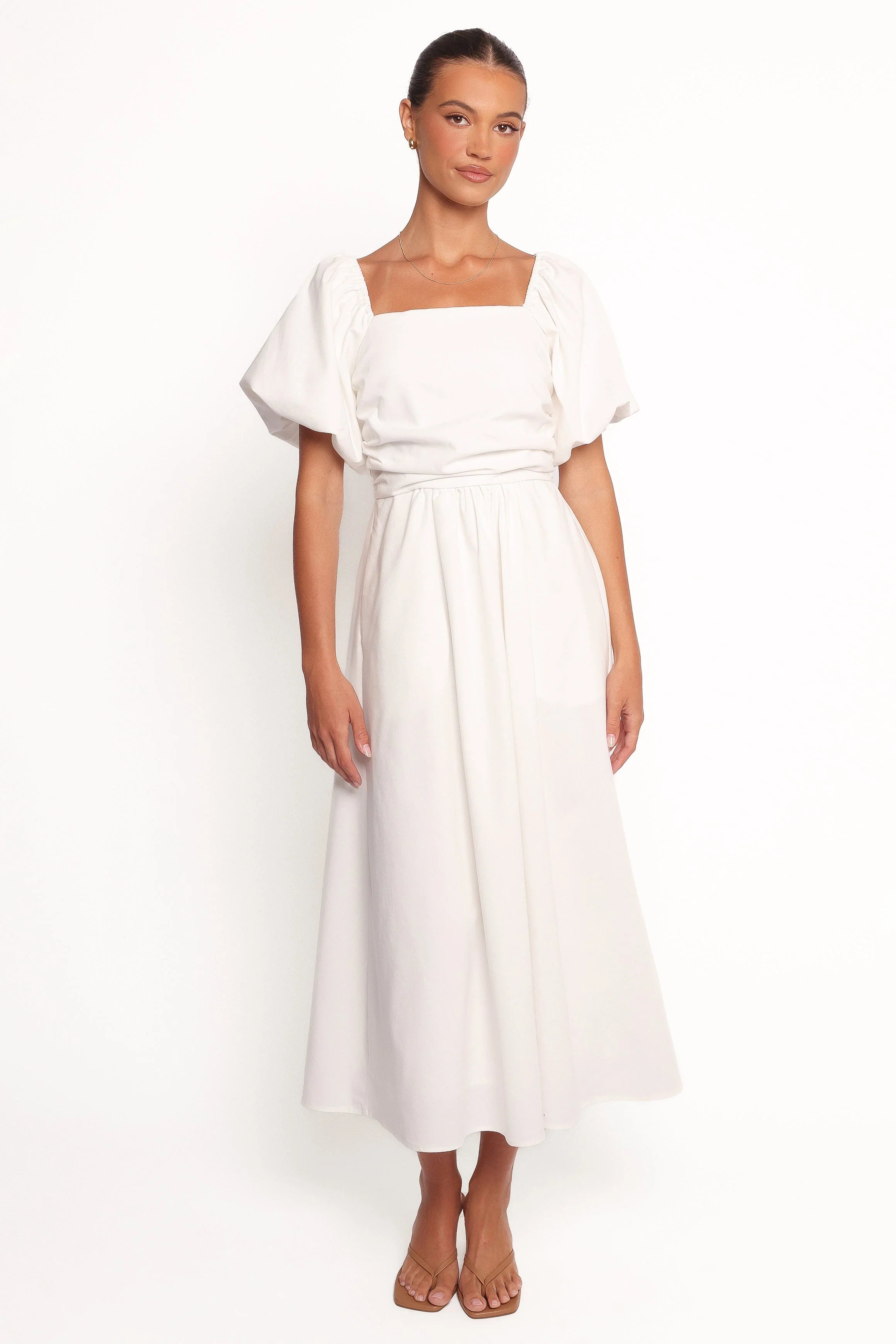 Clo Puff Sleeve Midi Dress - White
