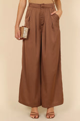 Wellington Wide Leg Satin Pant - Mocha
