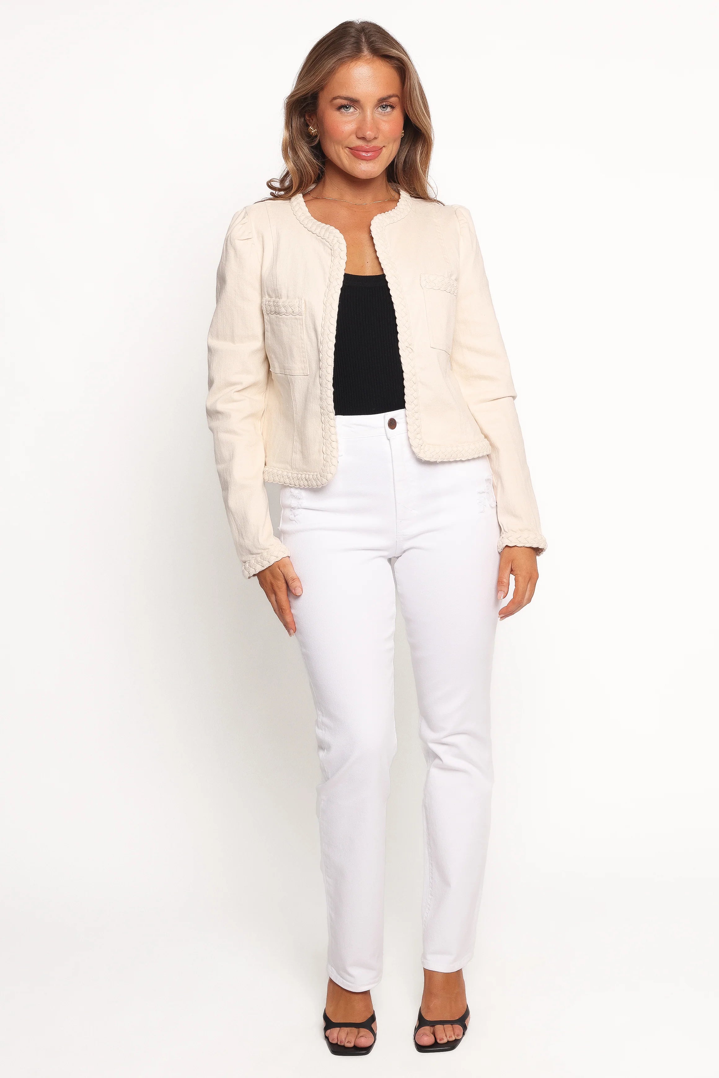 Braided Trim Crop Jacket - Ecru