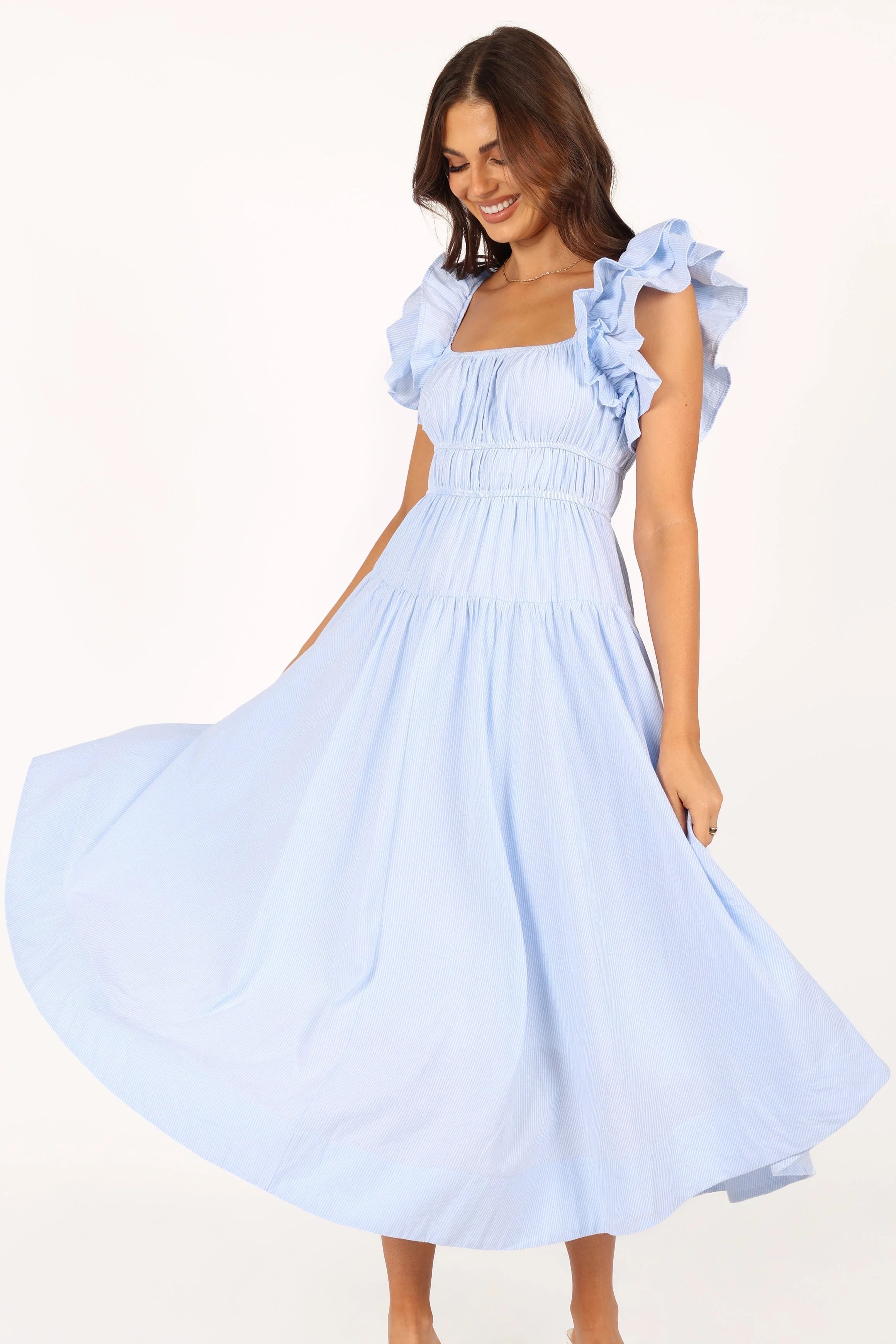 Linda Midi Dress - Blue Stripe