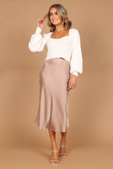 Gia Sweetheart Neck Bell Sleeve Knit Sweater - White