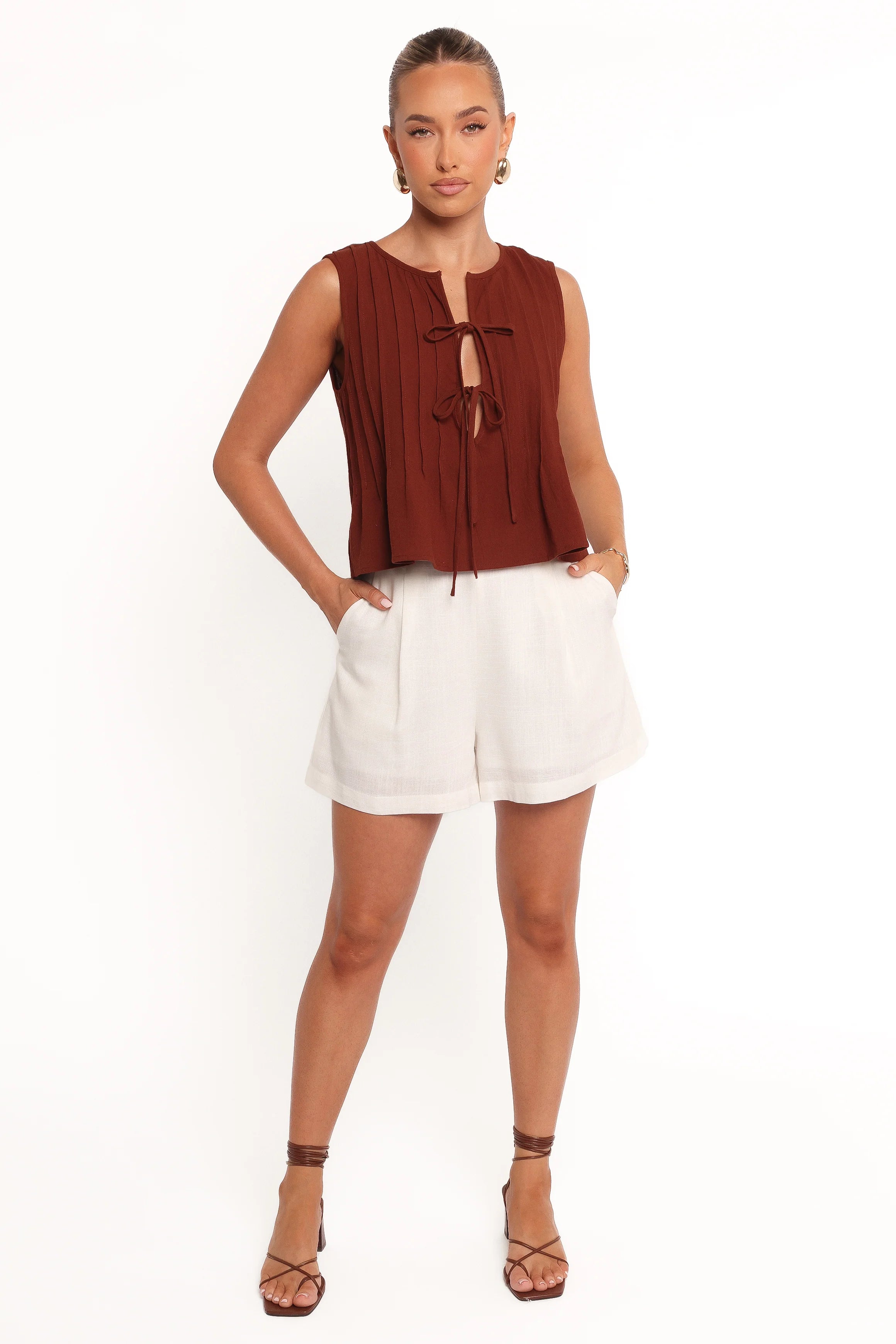 Nika Pleated Top - Chocolate Brown