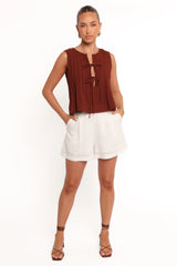 Nika Pleated Top - Chocolate Brown