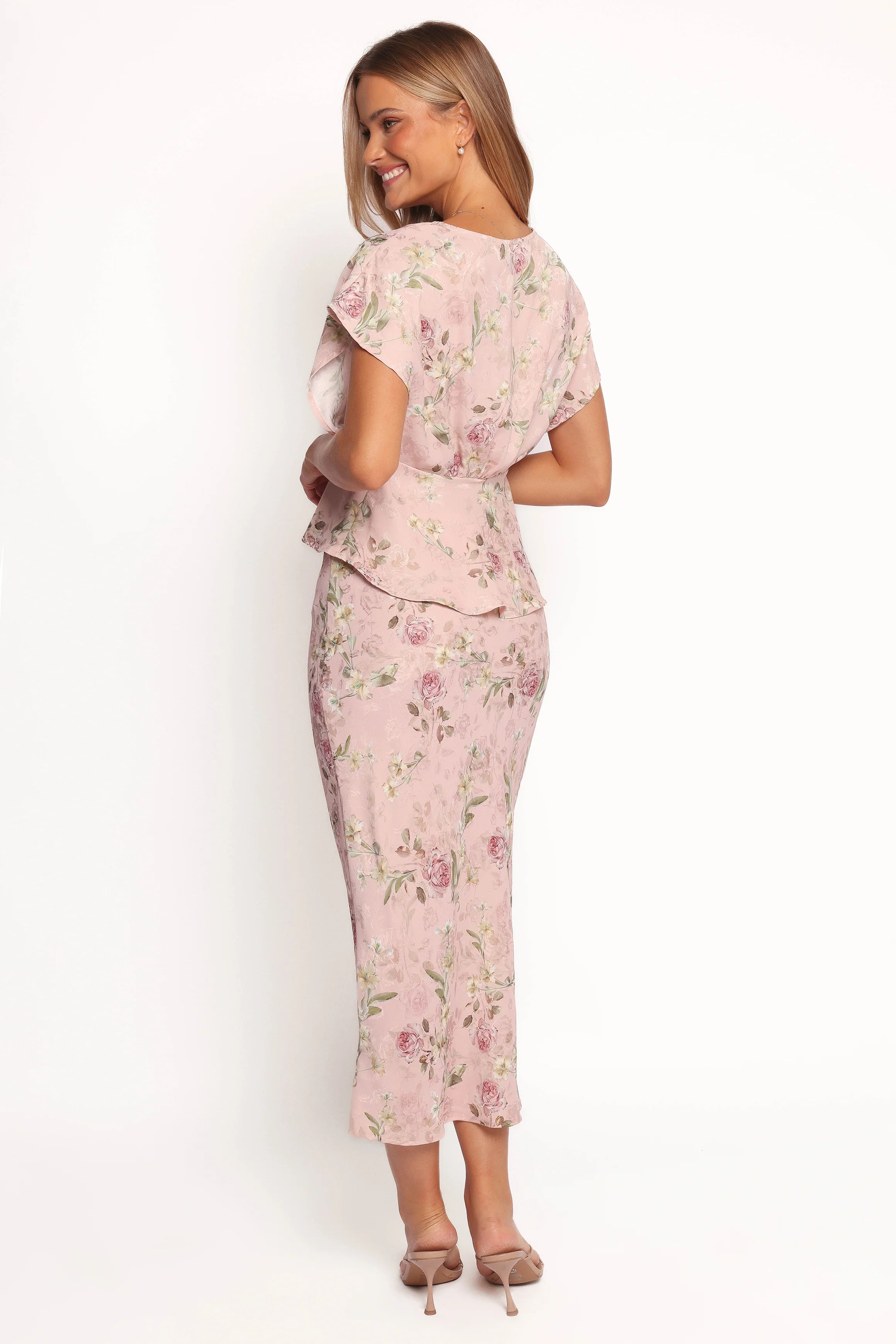 Kenna Satin Midi Skirt - Blush Rose