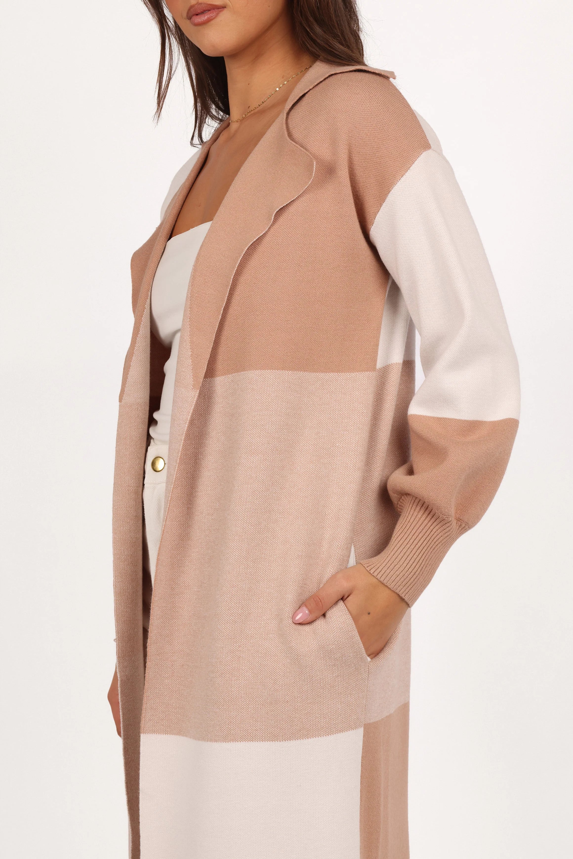 Kingston Large Check Long Cardigan - Beige Check
