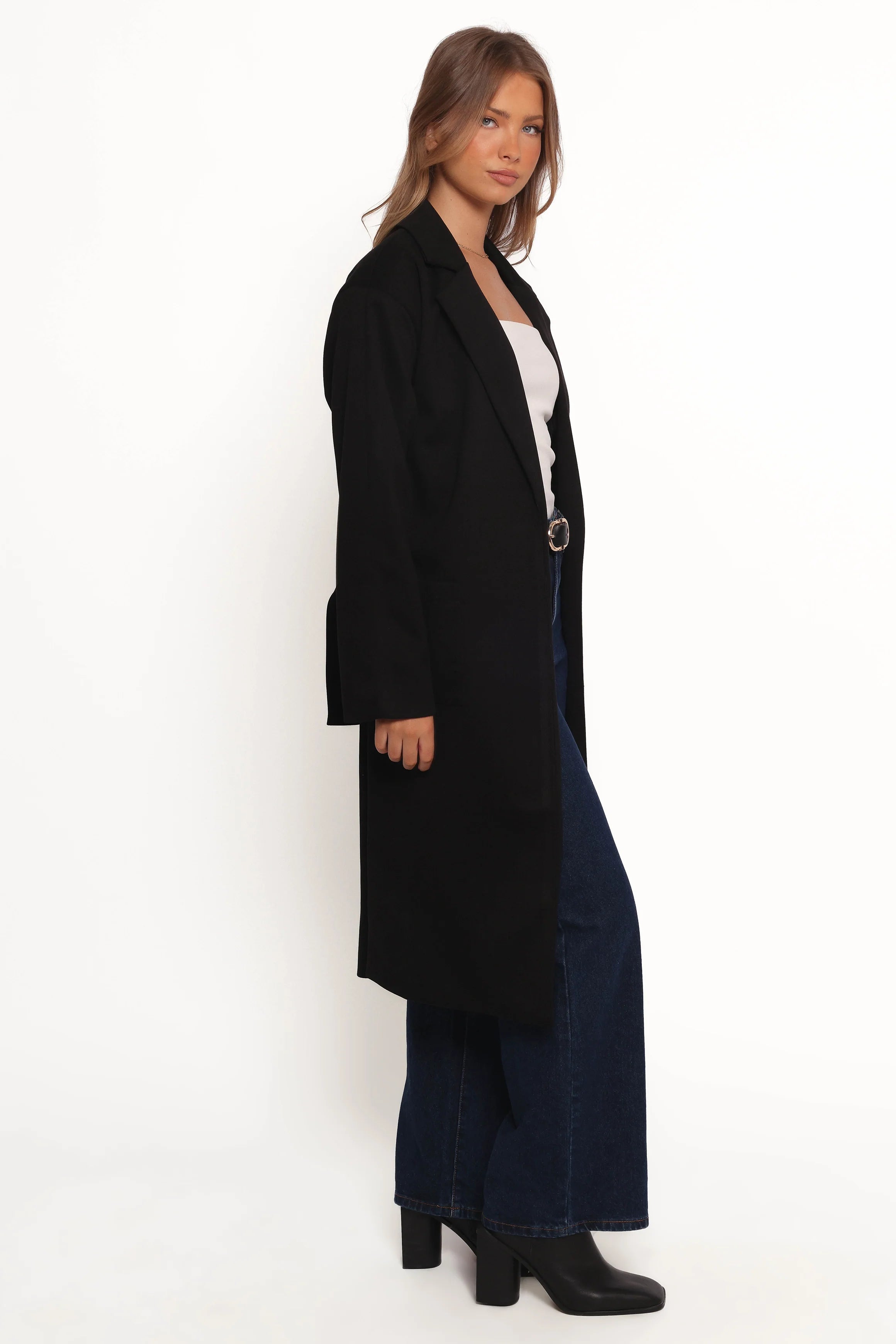 Kloss Tie Front Long Coat - Black