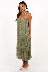 Sylvie Strapless Midi Dress - Sage Botanical