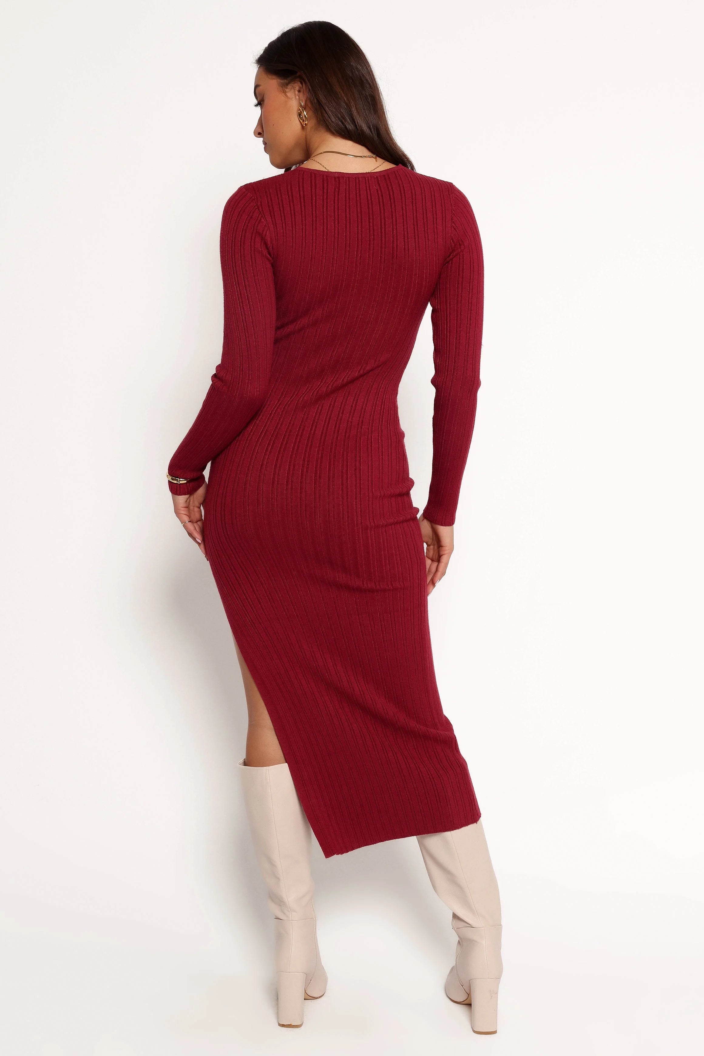 Irene Long Sleeve Midi Dress - Wine