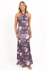 Mila Halterneck Maxi Dress - Steel Gray Floral