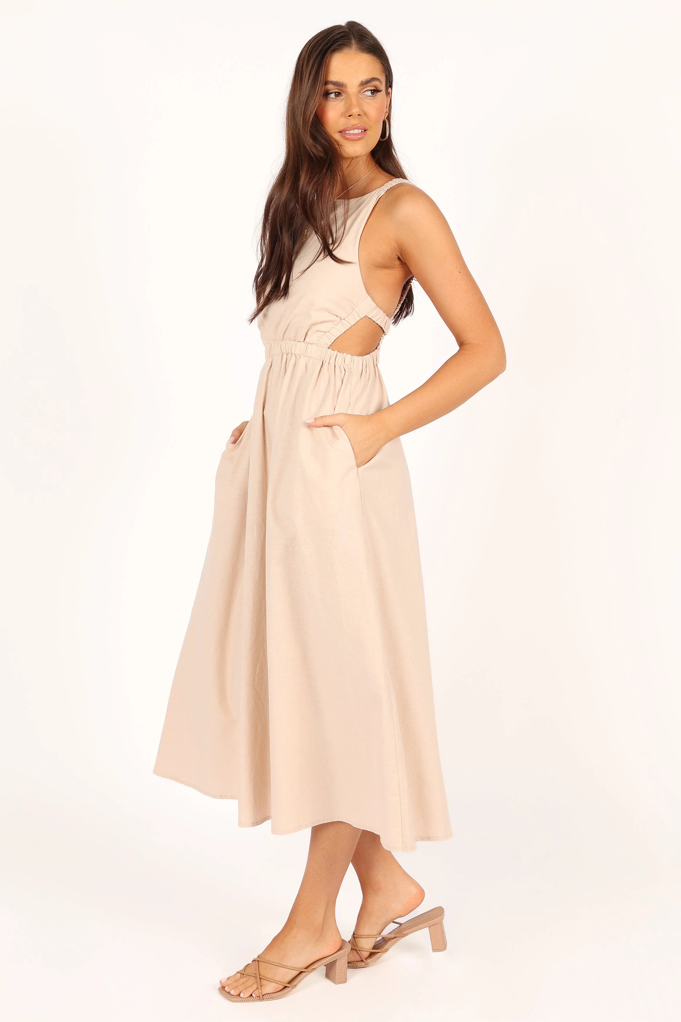 Aubrey Cutout Midi Dress - Beige