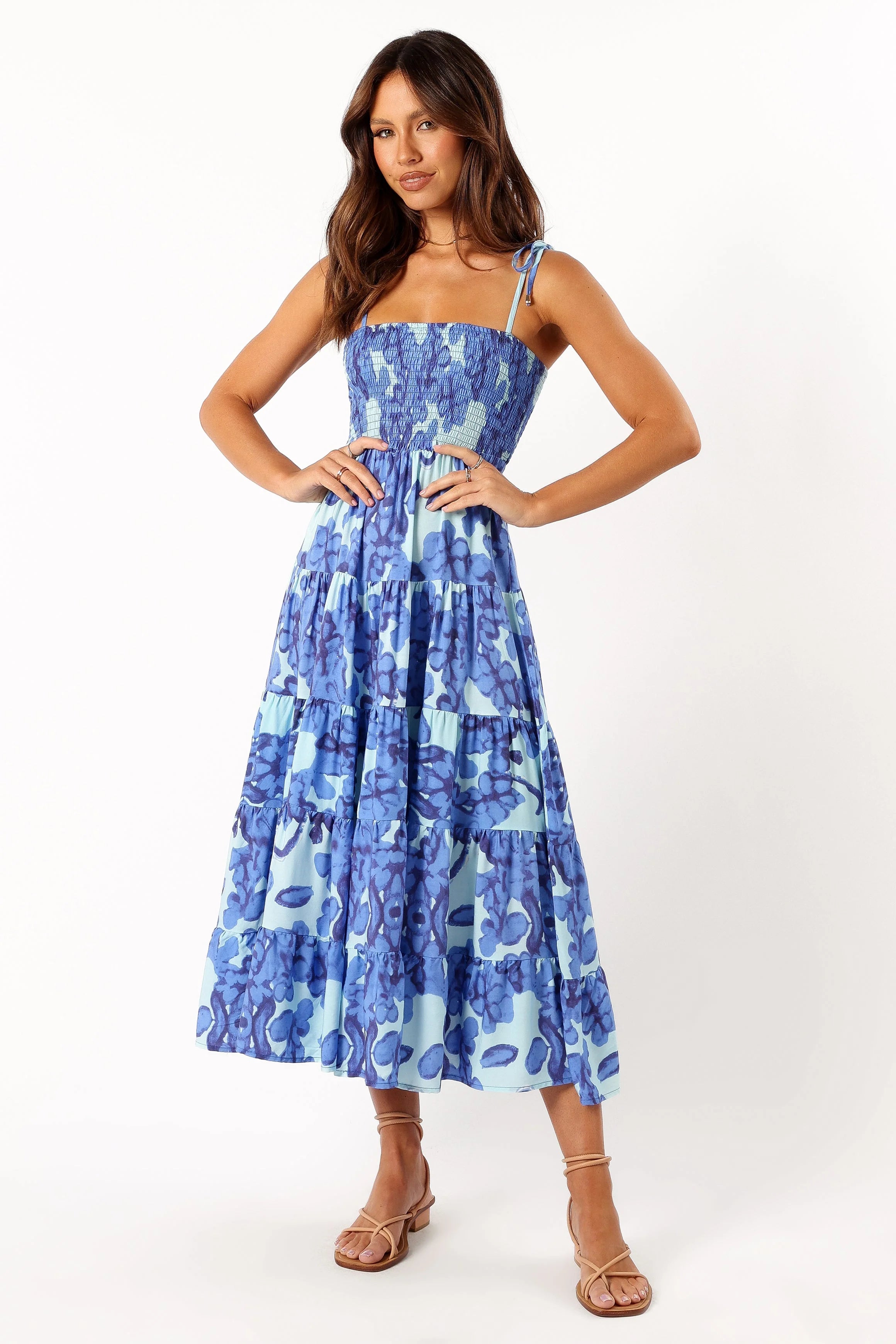 Liora Pleated Midi Dress - Blue