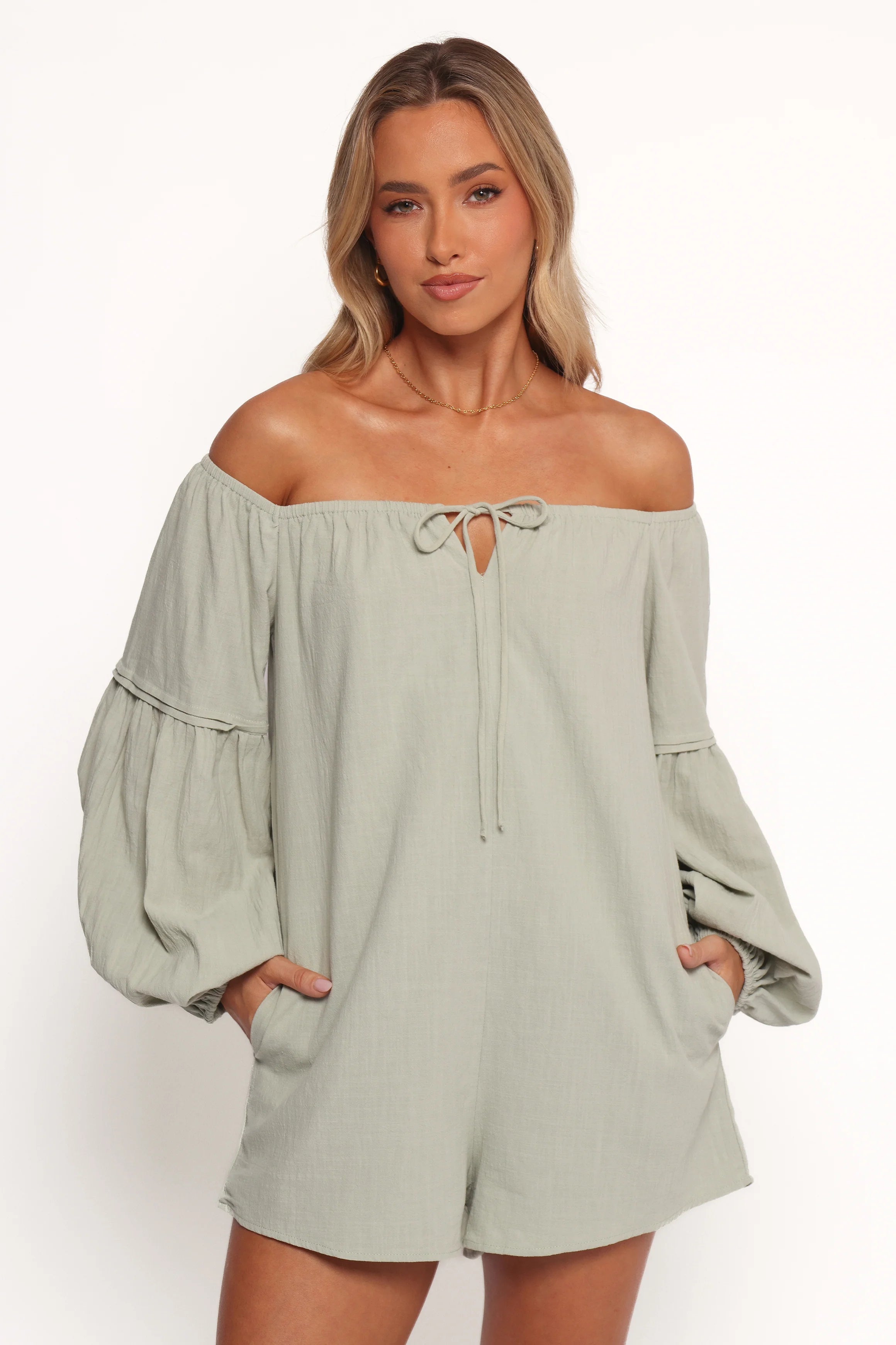 Anette Long Sleeve Romper - Sage