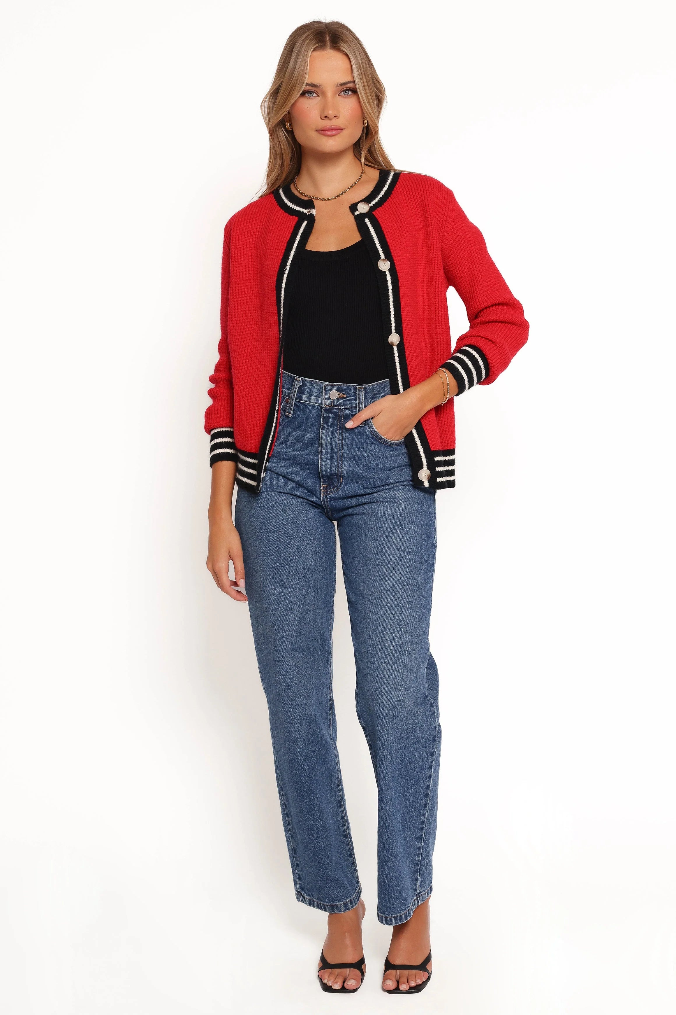 Yorkshire Contrast Hem Cardigan - Red