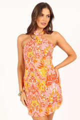 Elyse Halterneck Mini Dress - Pink Orange