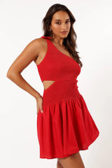 Allison One Shoulder Mini Dress - Red
