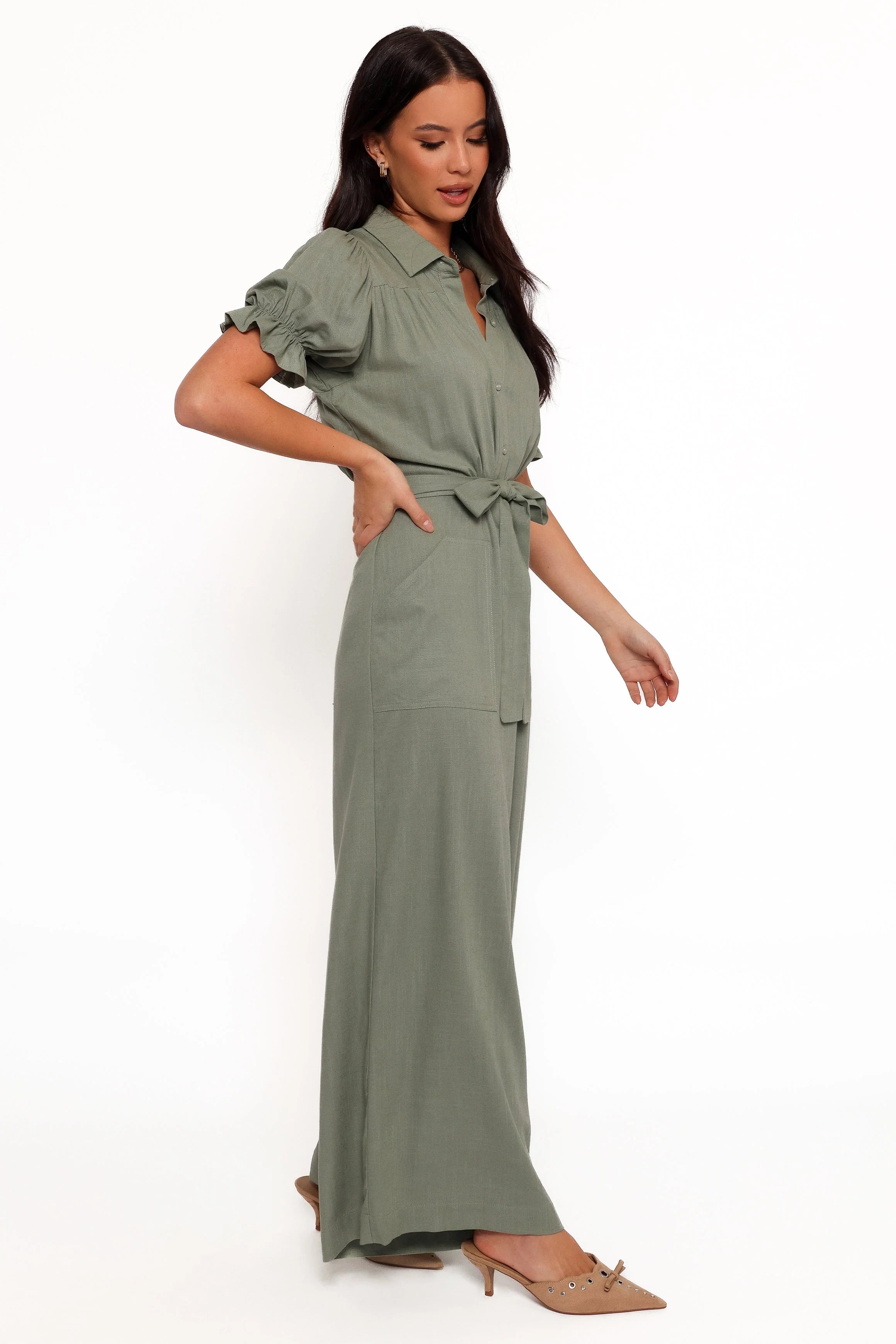 Minnie Waist Tie Jumpsuit - Olive