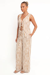 Marmo Wide Leg Pant - Tan Stripe