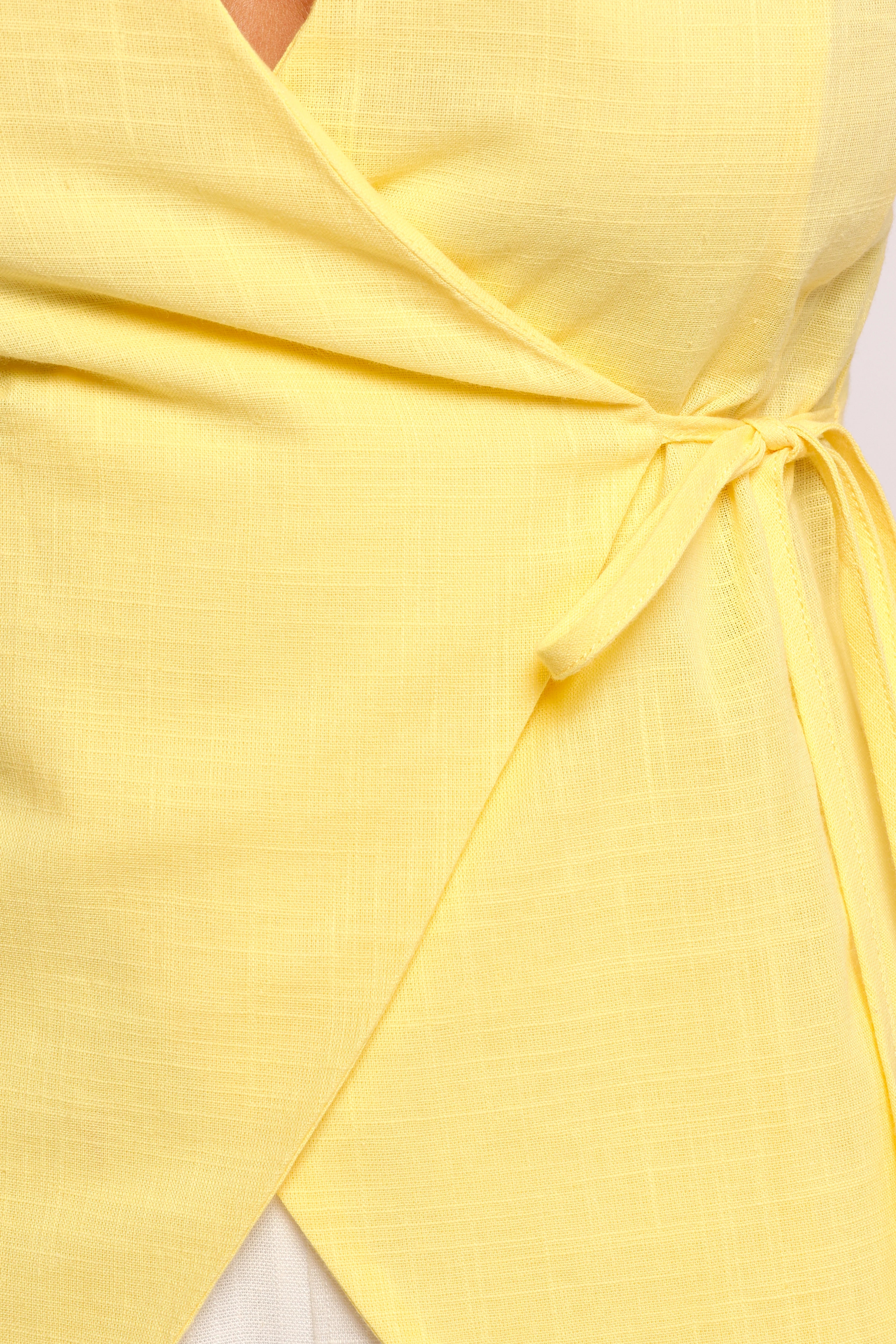 Vanni Wrap Front Linen Top - Yellow