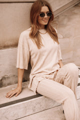 Silvie Short Sleeve Knitted Set - Beige