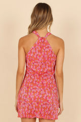 Melody Plisse Halter Mini Dress - Hot Pink