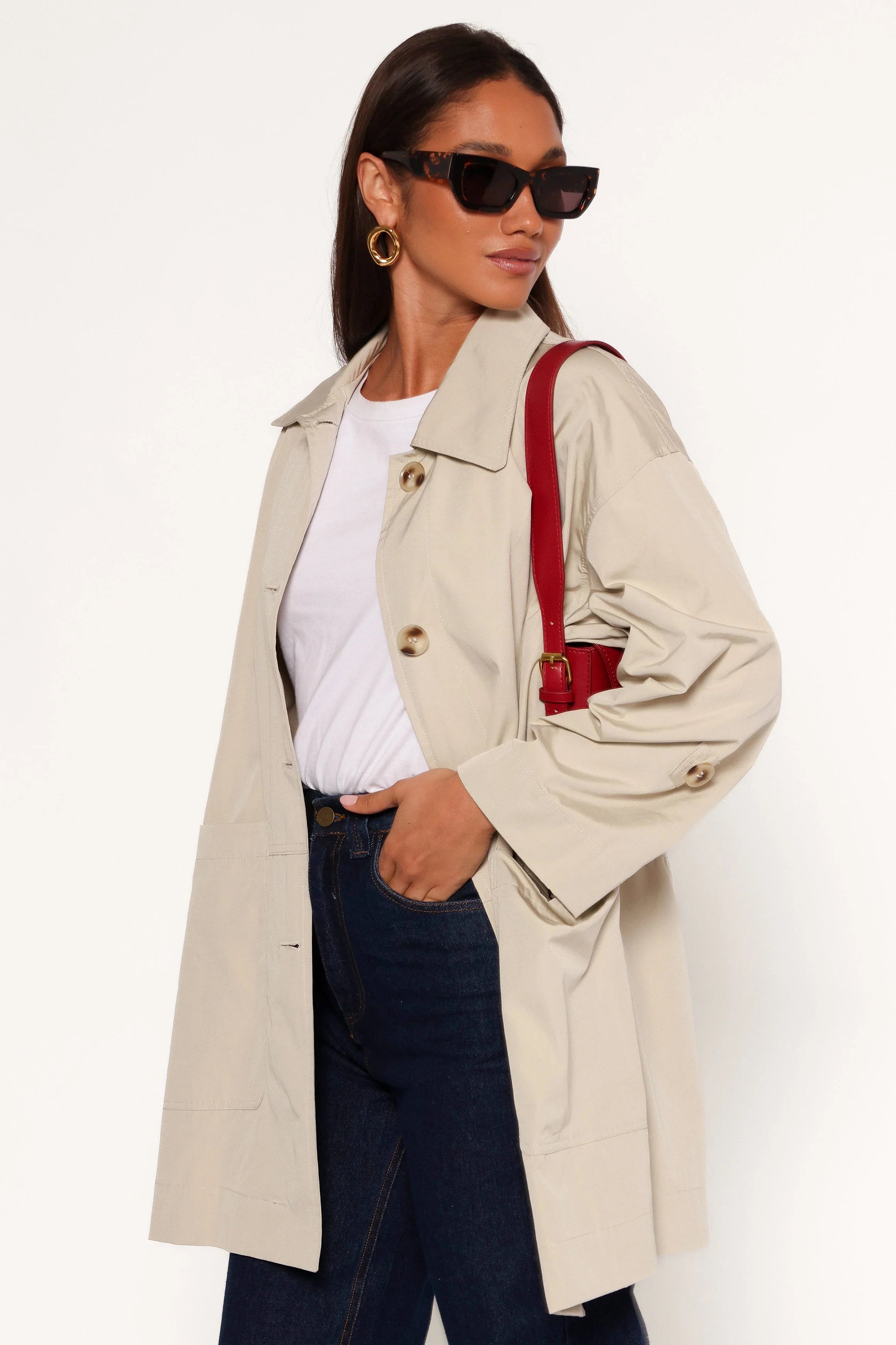 Stella Button Front Collar Jacket - Taupe