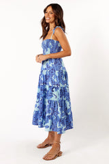 Liora Pleated Midi Dress - Blue