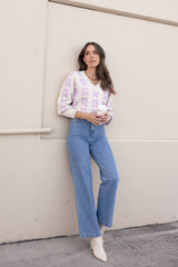 Remi Vneck Flower Knit Sweater - Lilac