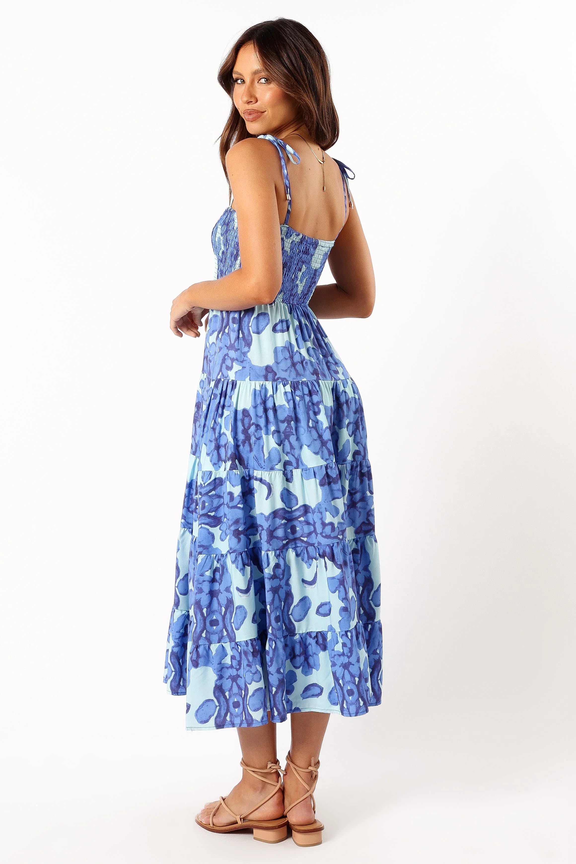 Liora Pleated Midi Dress - Blue