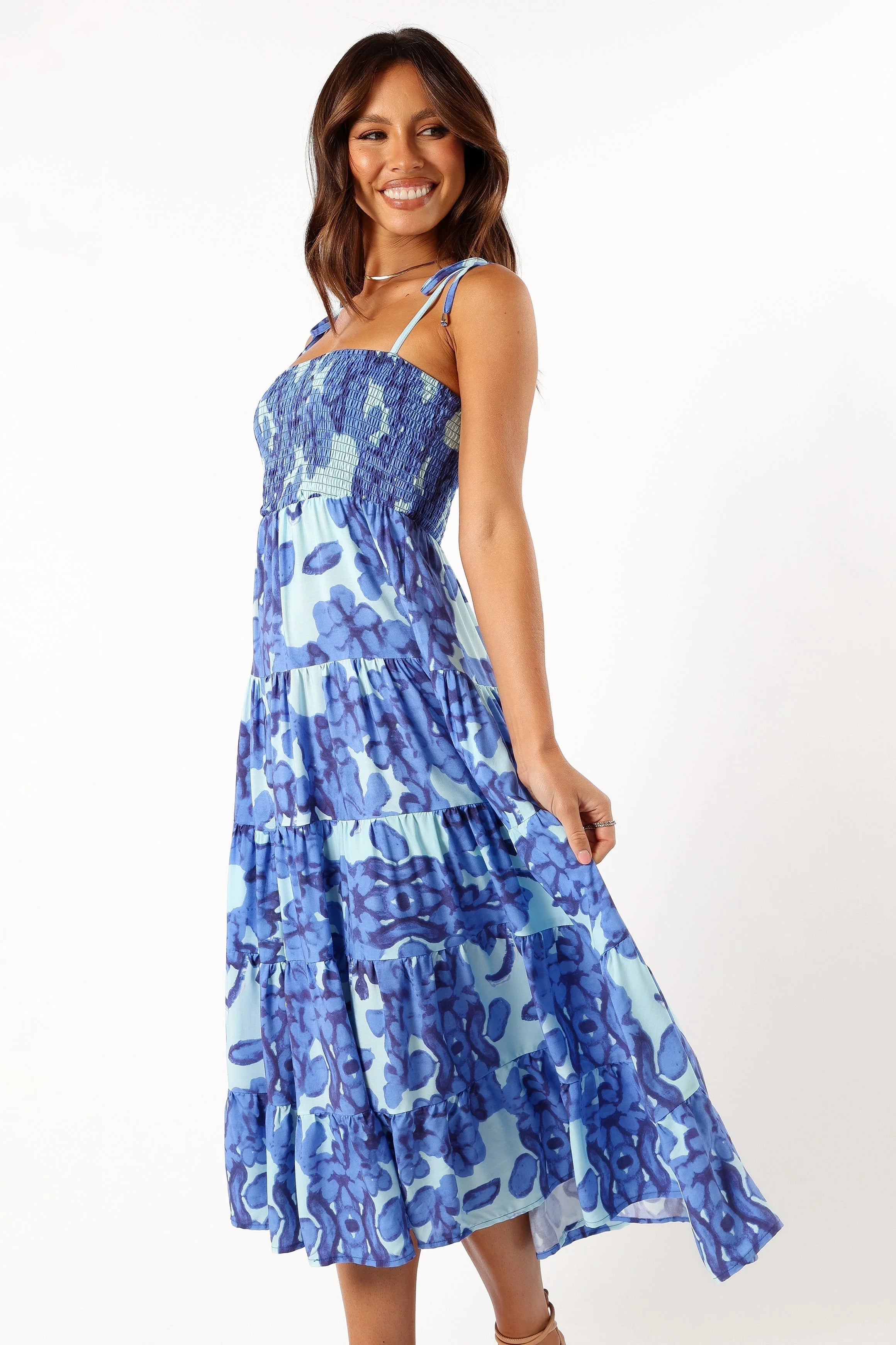 Liora Pleated Midi Dress - Blue