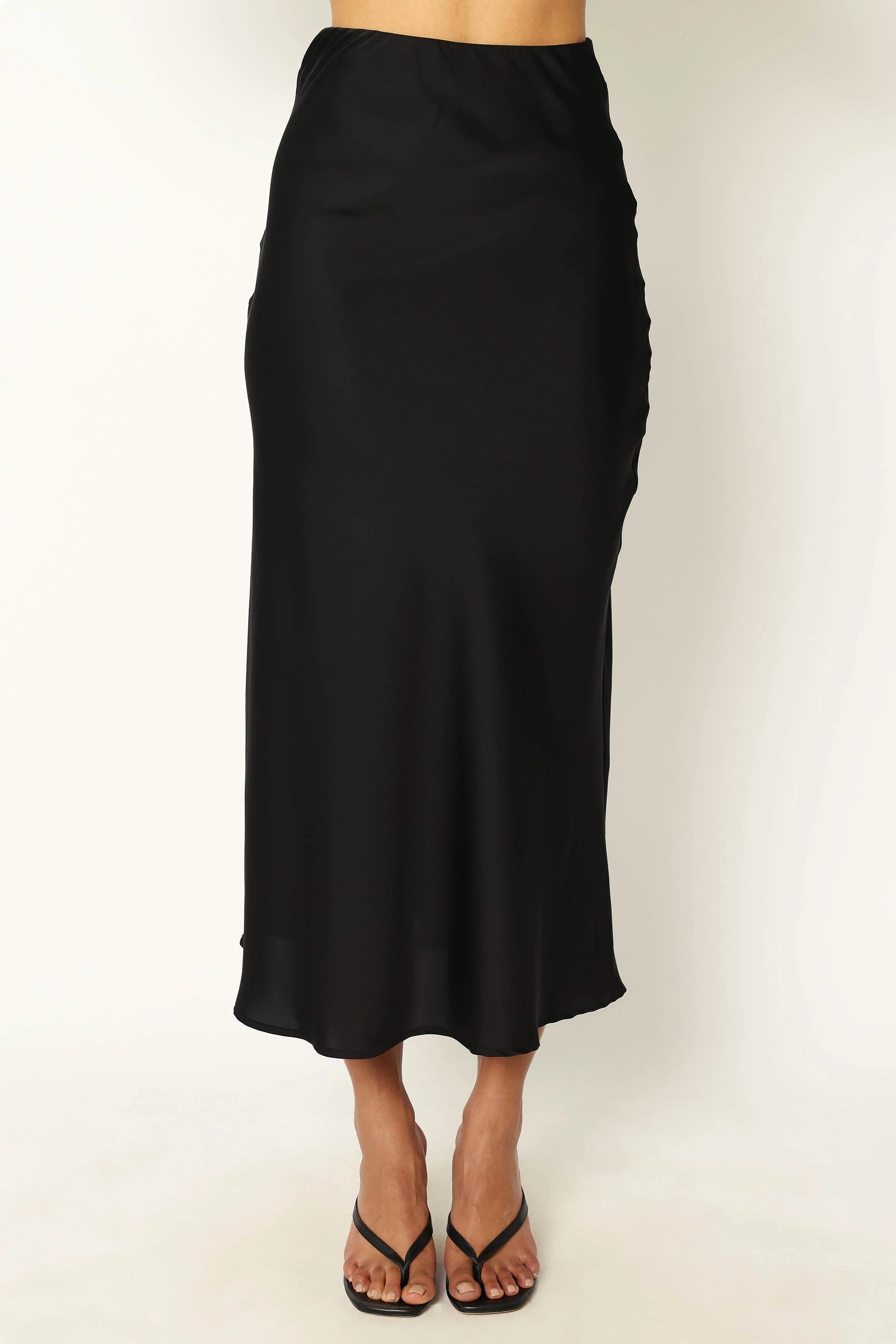 Nellie Satin Midi Skirt - Black