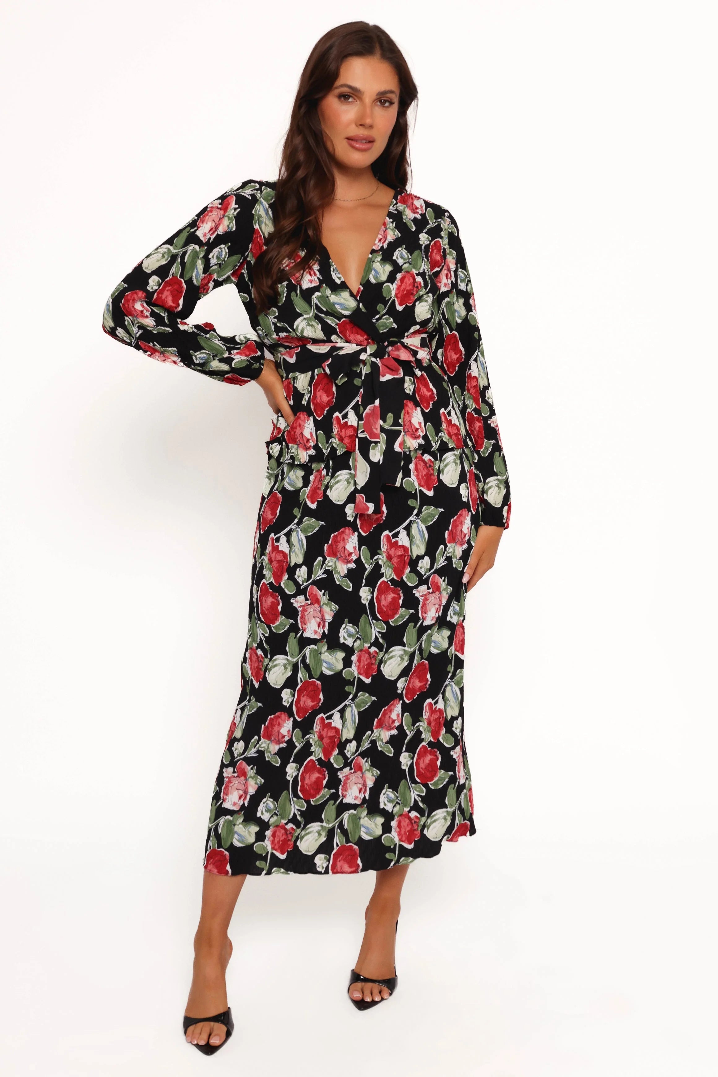 Minelli Pleat Midi Skirt - Black Rose