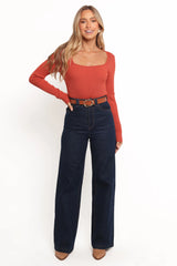 Shani Ribbed Knit Top - Brick Red