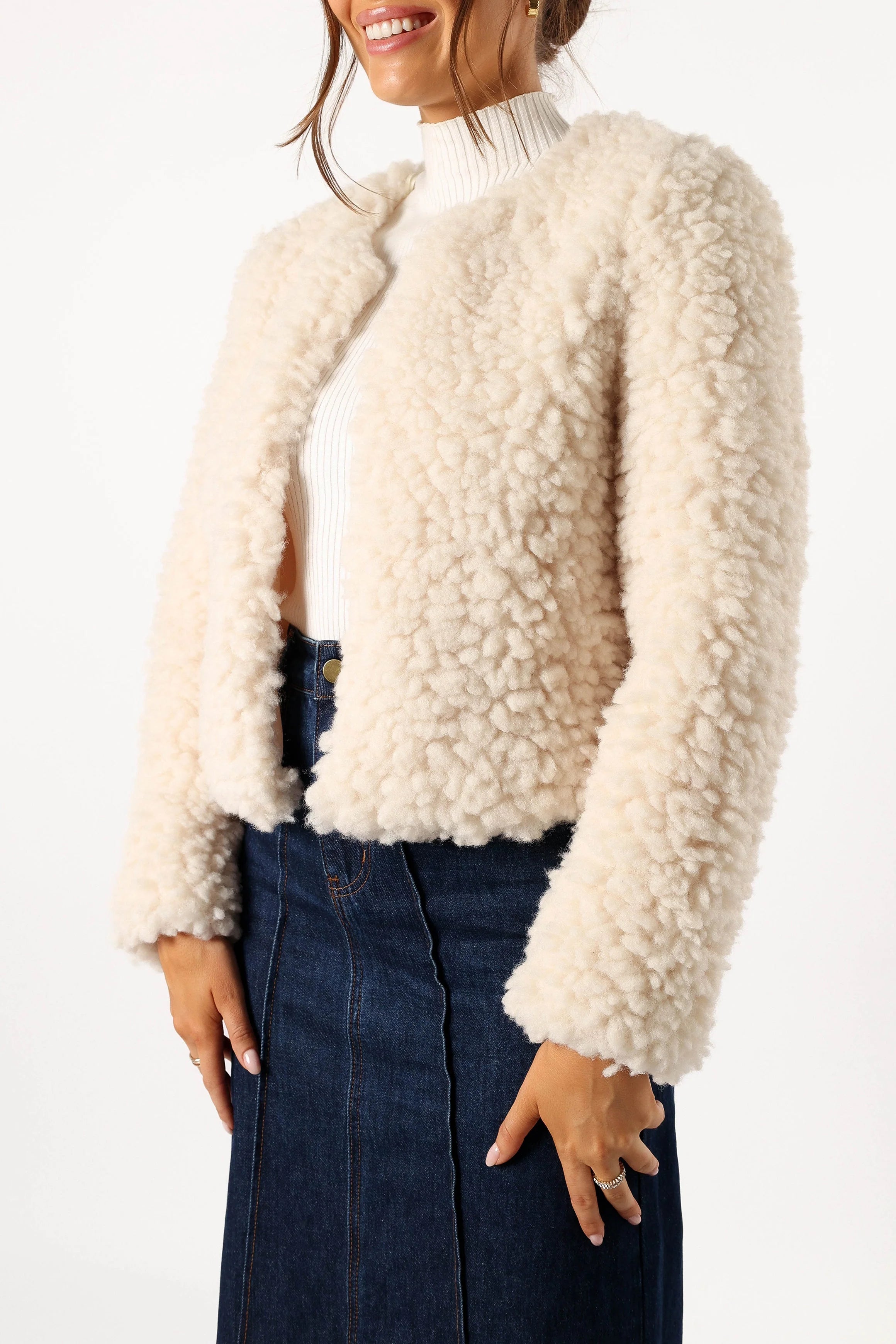 Haisley Faux Fur Jacket - Cream
