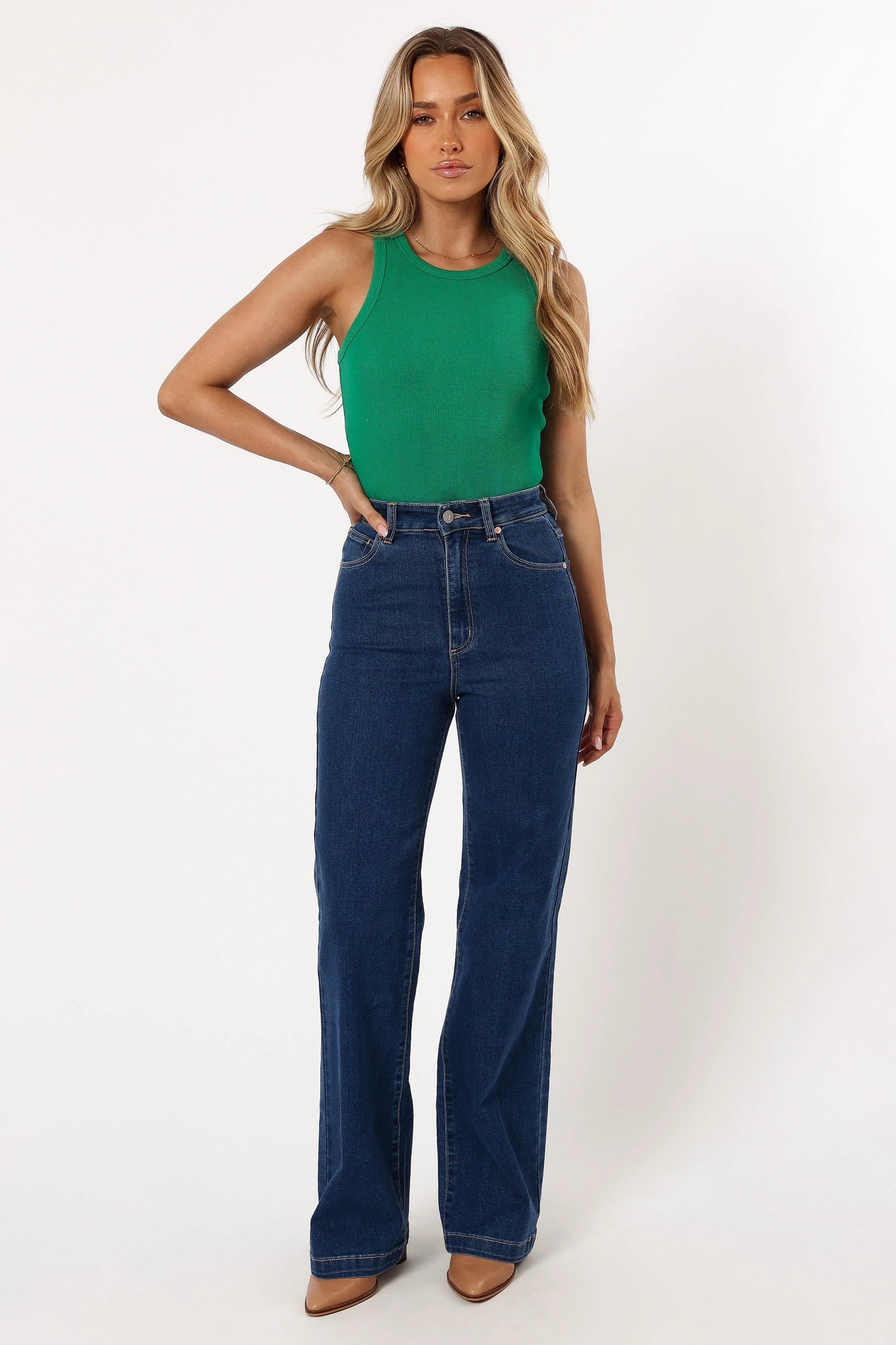 Ari Ribbed Tank Top - Green